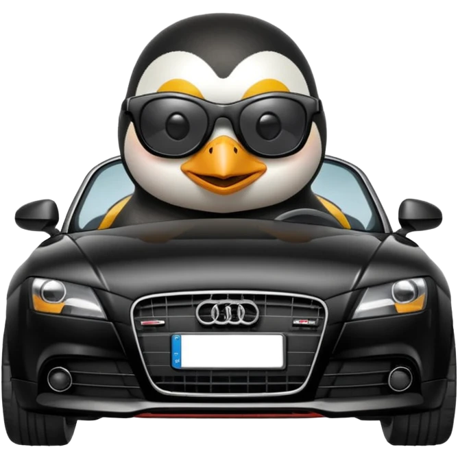 Penguin driving an audi TT car emoji
