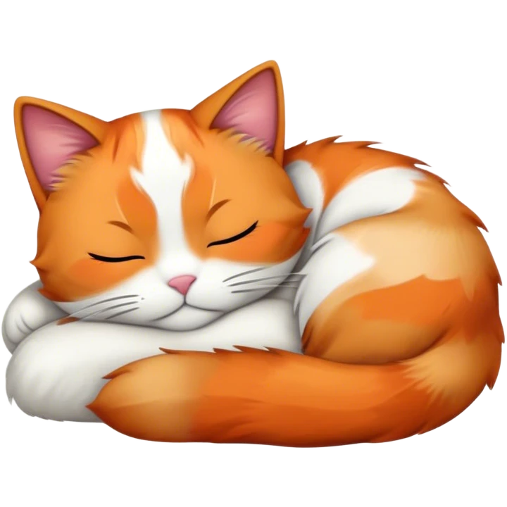 Meme-Worthy Cute Sleeping Calico Cat Portrait Emoji, Head resting peacefully with a content, gentle smile and softly closed eyes, featuring a delicate patchwork fur in vibrant orange, black, and white hues, simplified yet irresistibly endearing, highly detailed, glowing with a soft, drowsy radiance, high shine, exuding relaxed and utterly lovable charm, styled with a gentle, soft glowing outline, capturing the essence of a sleeping calico cat that appears destined to become a viral icon of adorable rest! emoji