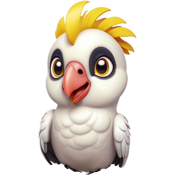Cinematic Comical Cockatoo Portrait Emoji, Head tilted dramatically with an exaggeratedly shocked expression, featuring a striking, crest-adorned head with wide, comically expressive eyes full of playful disbelief and a vibrant, animated beak, Simplified yet hilariously expressive features, highly detailed, glowing with a slightly sassy tropical glow, high shine, dramatic yet playful, stylized with an air of cheeky avian mischief, soft glowing outline, capturing the essence of a meme-worthy cockatoo that looks ready to squawk its way into viral fame! emoji