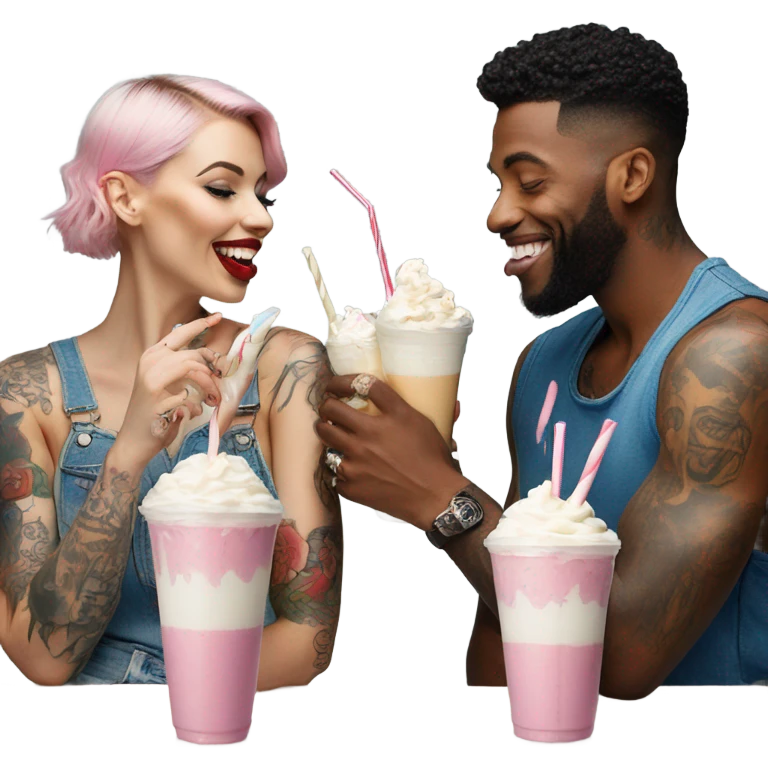 Photo model tattooed couple drinking milkshakes emoji