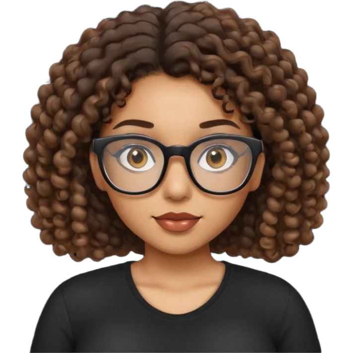 A mixed girl with rectangle glasses, the girl is wearing a black shirt, the girl has brown curly hair  and the girl has big boobs  emoji