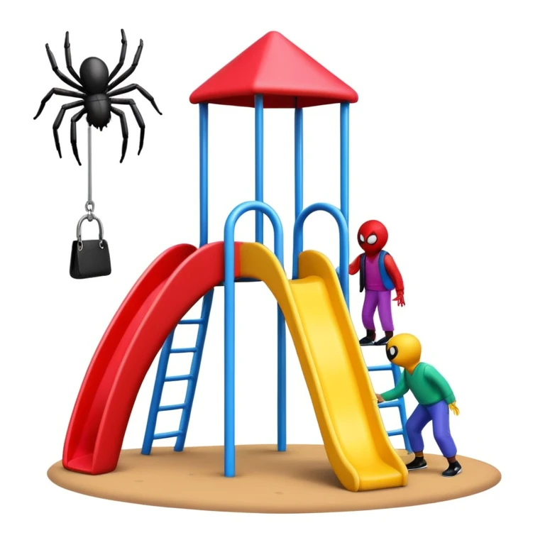 Playground giant people with tiny spider emoji