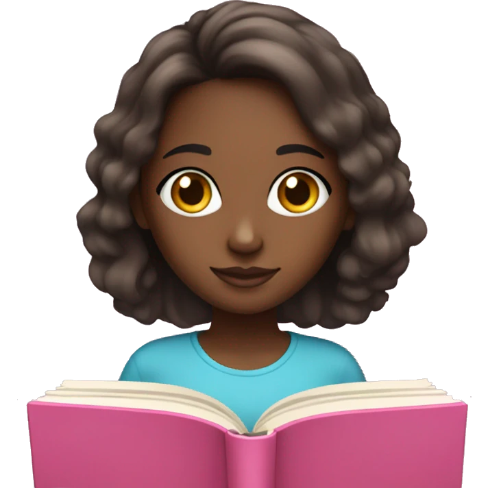 black girl brown eyes brunette reading pink book emoji