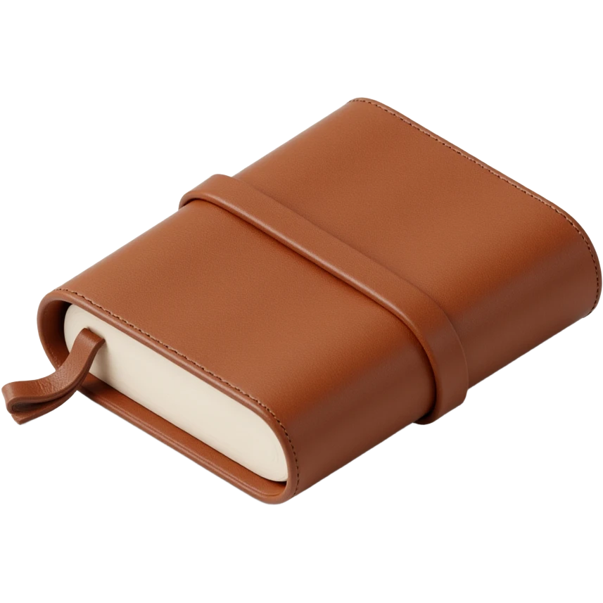 leather-bound notebook with stitching, skeuomorphism icon style emoji