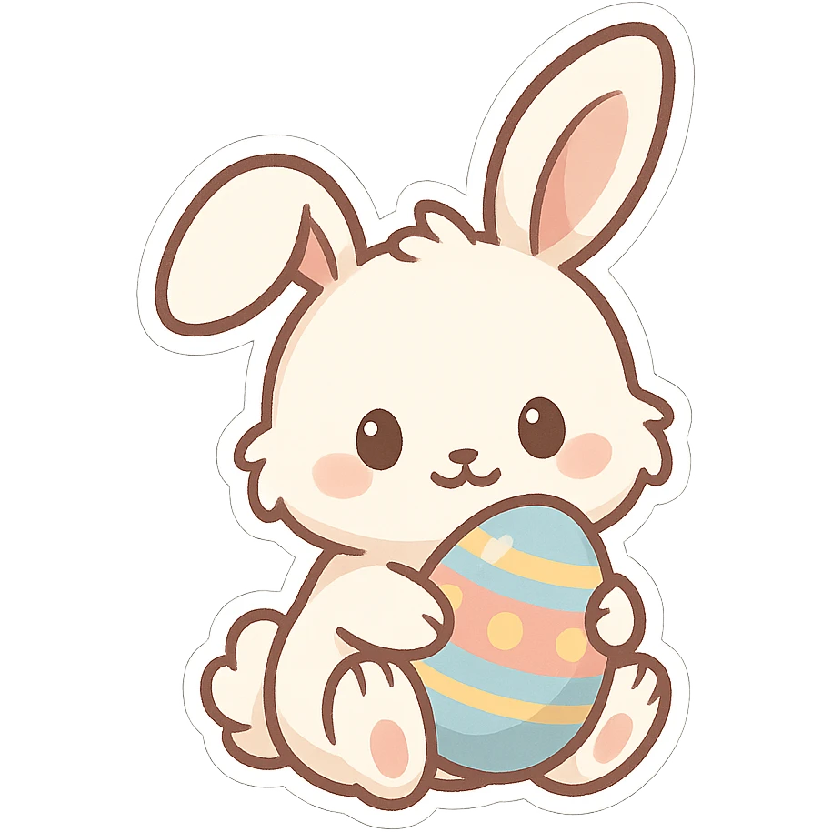 一只可爱的小兔子，怀里抱着一棵复活节的彩蛋 emoji