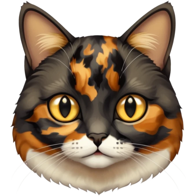 mostly black tortoiseshell cat, gold eyes, british emoji