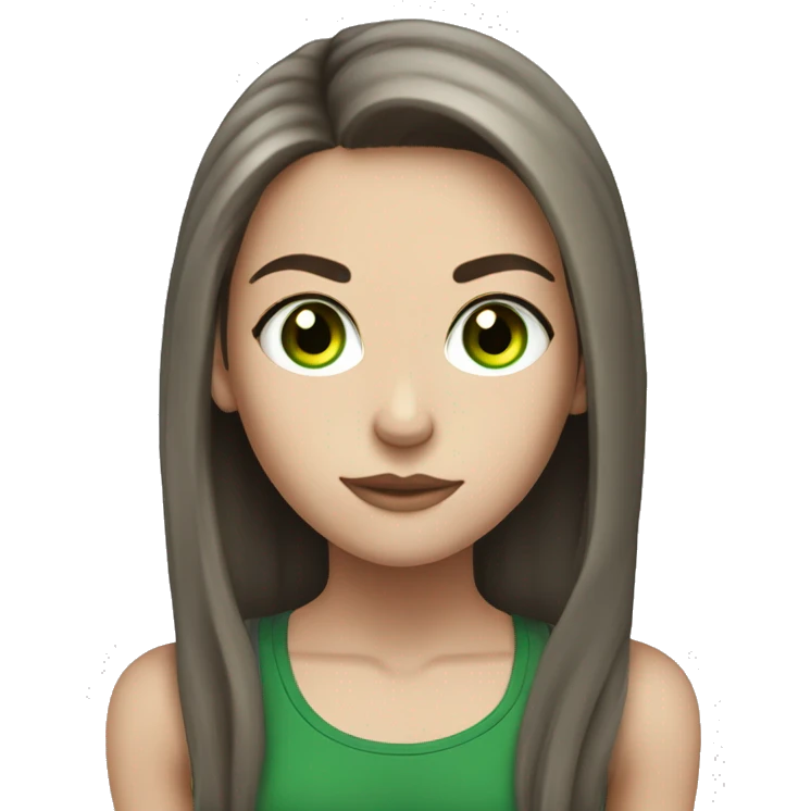 Skinny white girl with long dark brown hair and green eyes powerlifting emoji