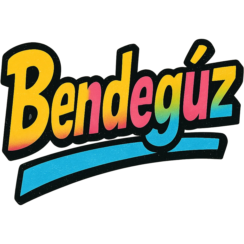 Bendegúz name in modern colorful gradient font with dark outline, dynamic slanted or partial underline, in the style of reference patterns emoji