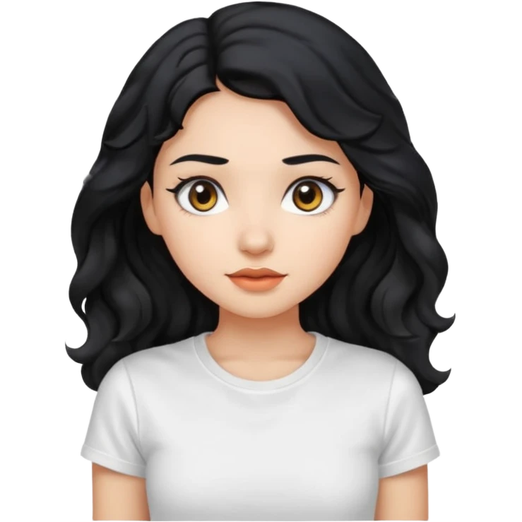 Beautiful girl,Black hair,wavy hair long hair,Black eyes, white T-shirt emoji