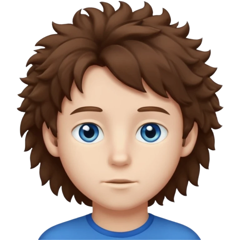 Brown hair and blue eyes boy that has fluffy hair emoji