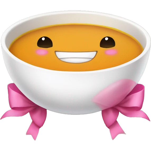 Pumpkin Soup in a white Bowl with a pink bow at the bowl emoji
