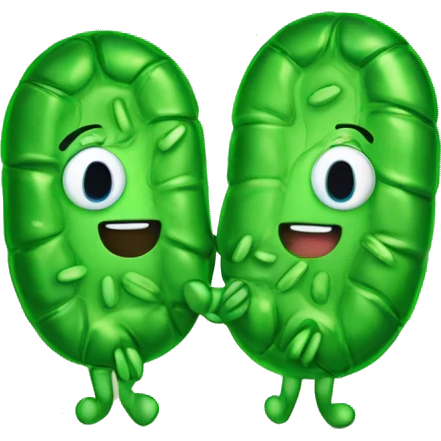 A cell holding hands with a mitochondrial and a chloroplast  emoji