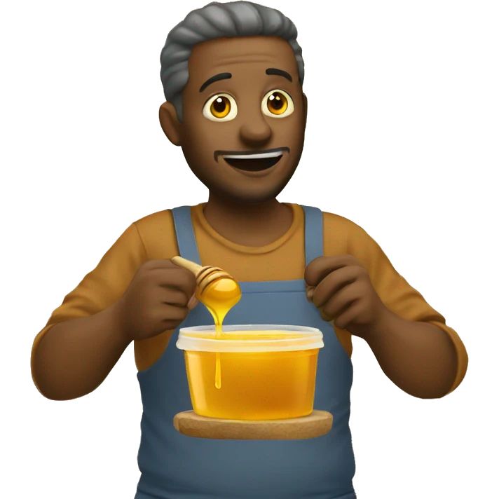 Man eating honey by hand from honey pot  emoji