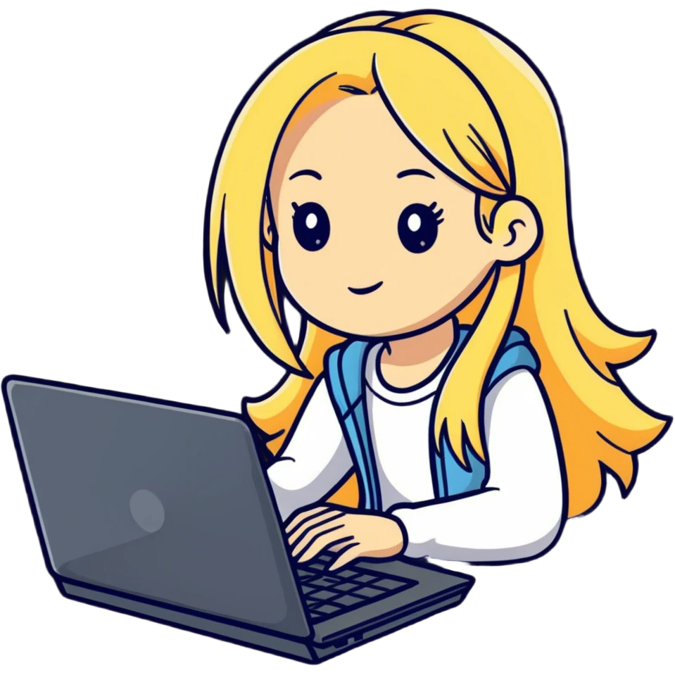 Blonde girl long hair pc laptop emoji