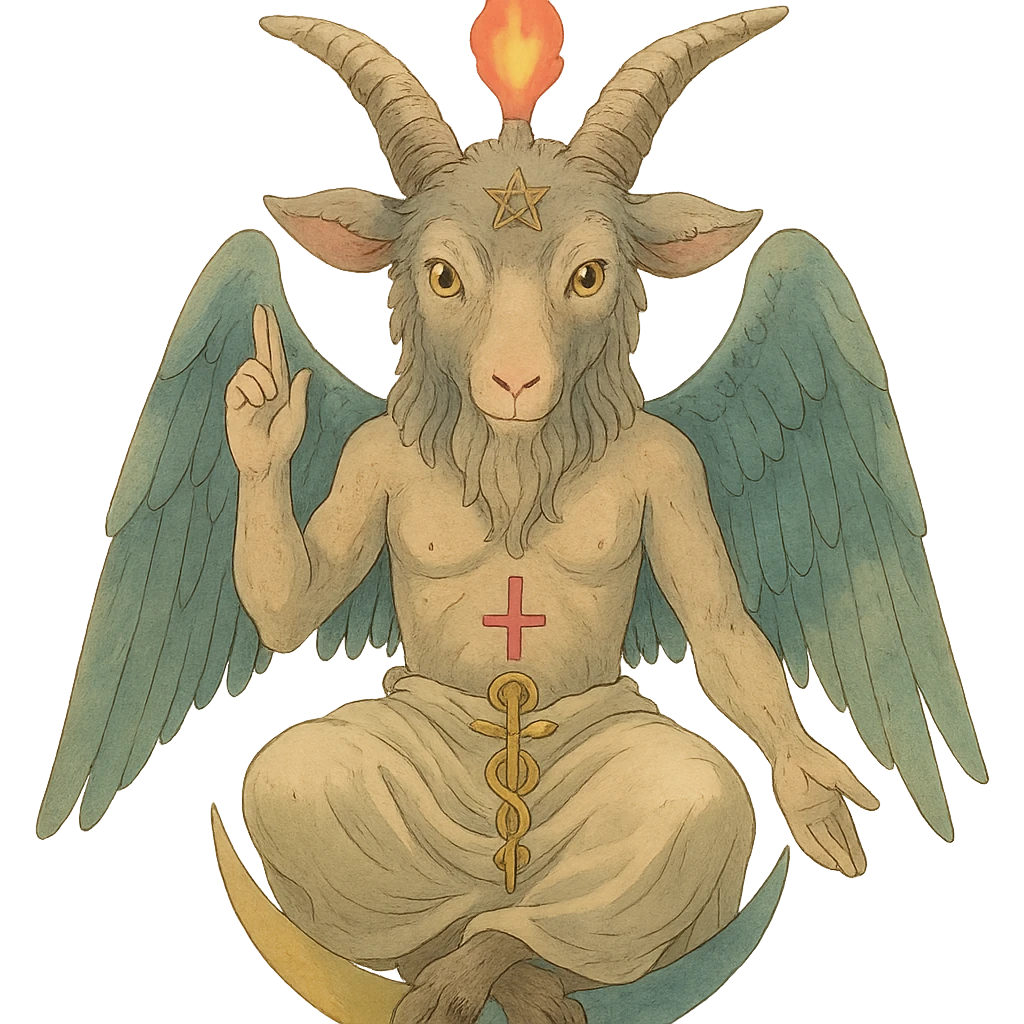 baphomet, mystical goat-headed figure, original depiction by Eliphas Levi, ghibli style emoji