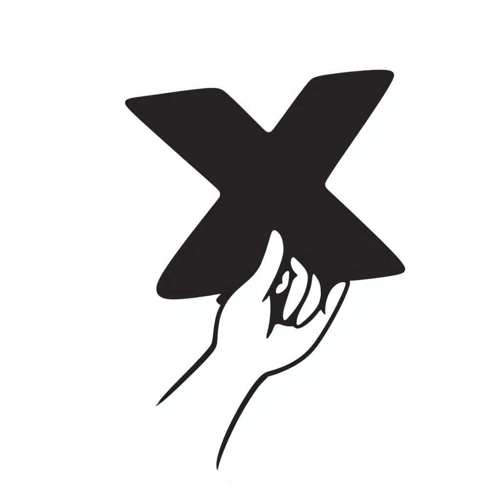 hand holding an X emoji