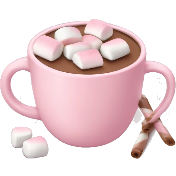 Light Pink mug of hot chocolate with marshmallows  emoji