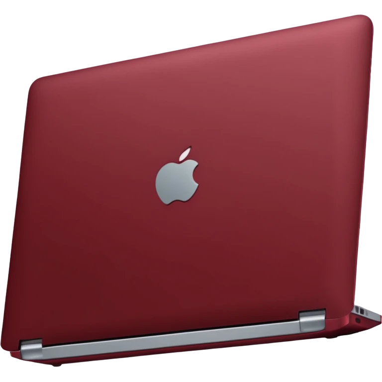 dark red coloured macbook, angled view, half closed emoji