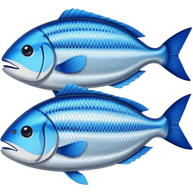 Fish dishes avatar in bright emoji-style illustration. Grilled fish, fillets, and seafood, blue and silver tones, simple shapes, flat design, fresh and flavorful. emoji
