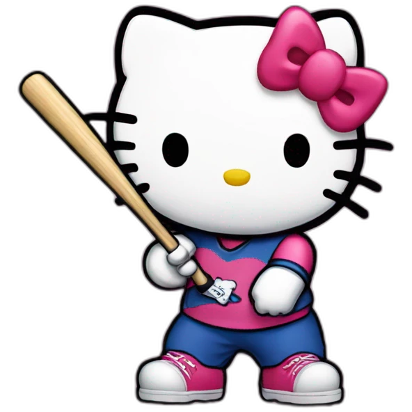 Hello kitty with a baseball bat emoji