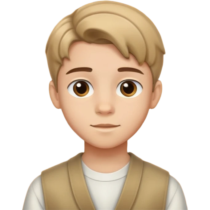 14-year-old boy with light skin, brown curtain hairstyle parted in the middle, warm friendly expression emoji