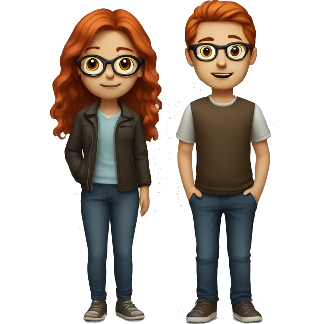red hair girl with brown hair boy in glasses emoji