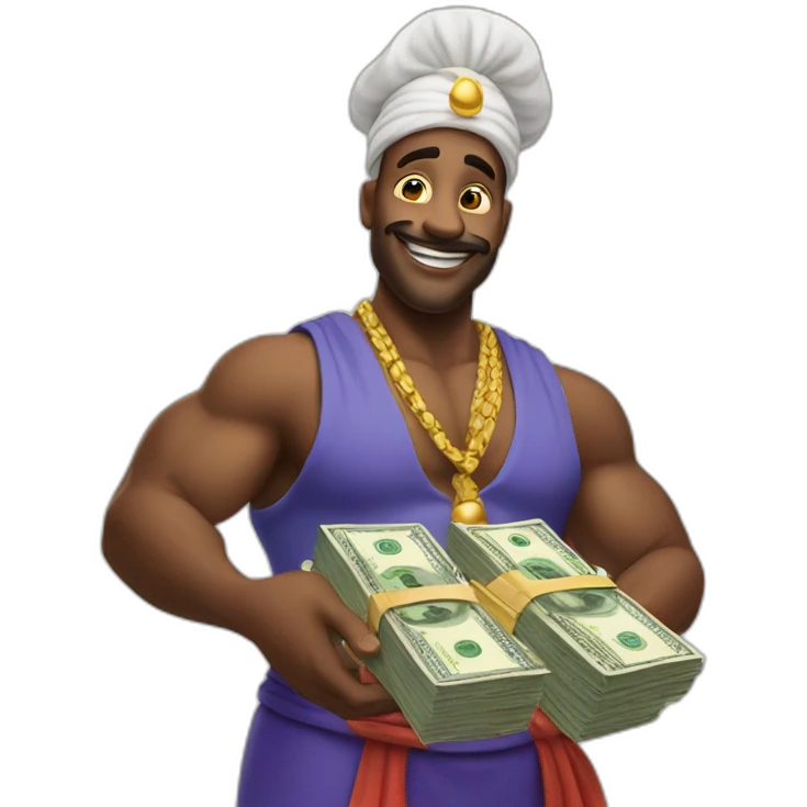 genie holding the big stack of money emoji