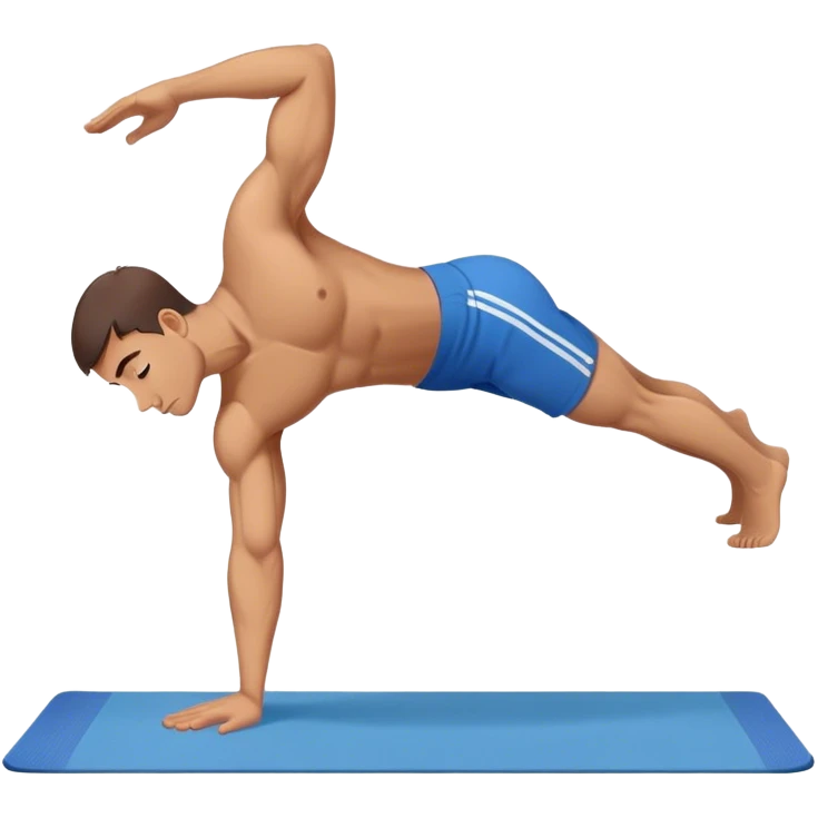 buff man blue shorts doing plank exercise on yoga mat emoji