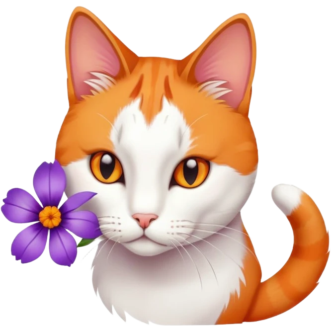 Cat sniffing flower side view emoji