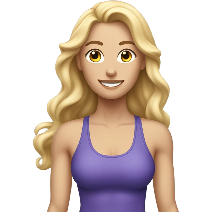 White woman, long hair, blonde hair, wavy hair, workout, sweat emoji
