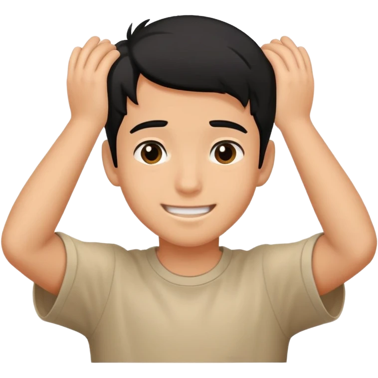 embarrassed smiling boy with hand behind head and black hair emoji