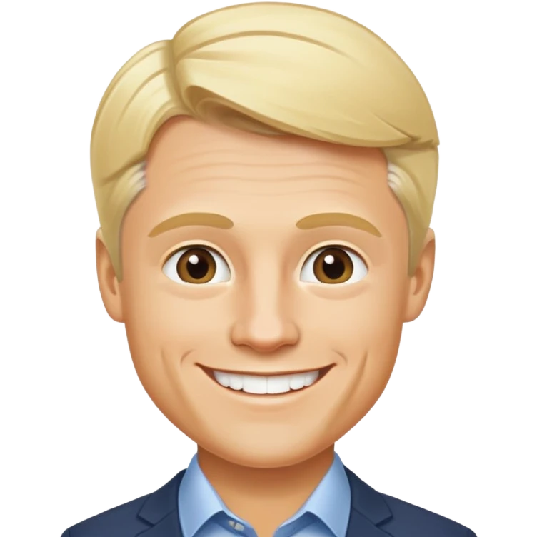Oleg Tinkov, smiling, blond hair, business casual emoji
