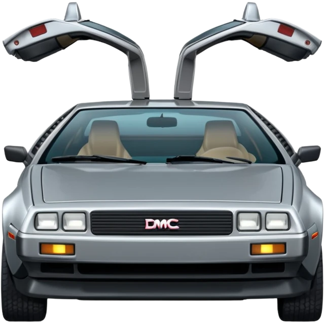 Silver DMC 12 Delorean, closed doors, backside view emoji