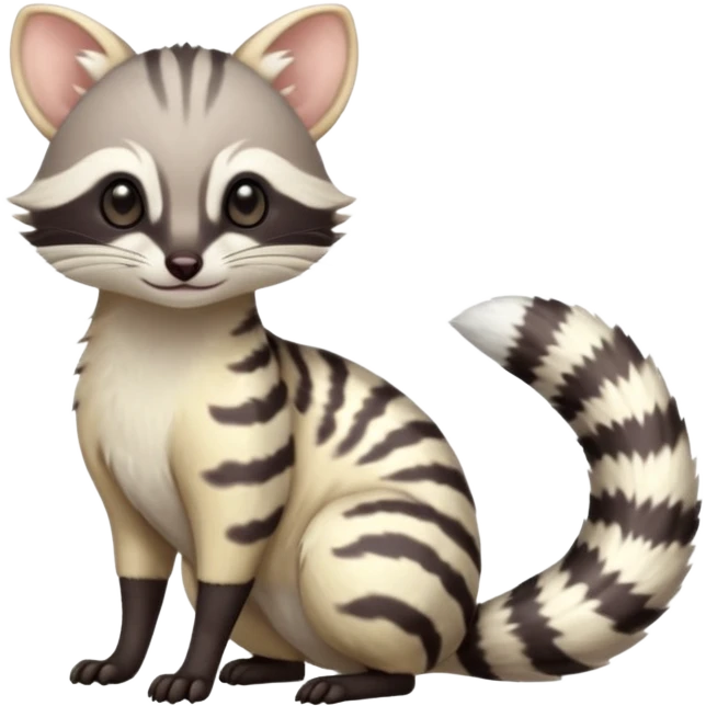 Pastel light whitish albino shiny glossy smooth soft kawaii elegant pretty beautiful realistic civet-genet-numbat-furret-litten-sprigatito-amaura-fusion (full body) emoji