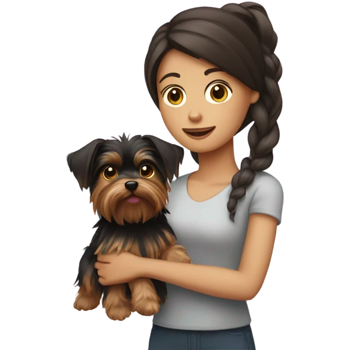 Brunette girl holding Yorkshire terrier  emoji