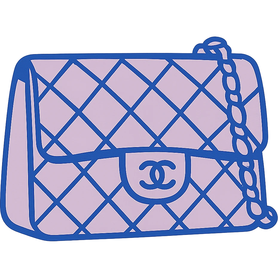 a pink Chanel purse, simple and modern, blue color palette emoji
