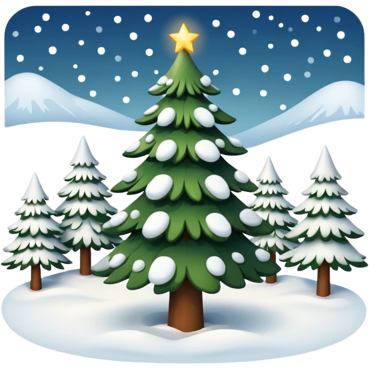 Christmas tree with white lights in nature and snow on top emoji