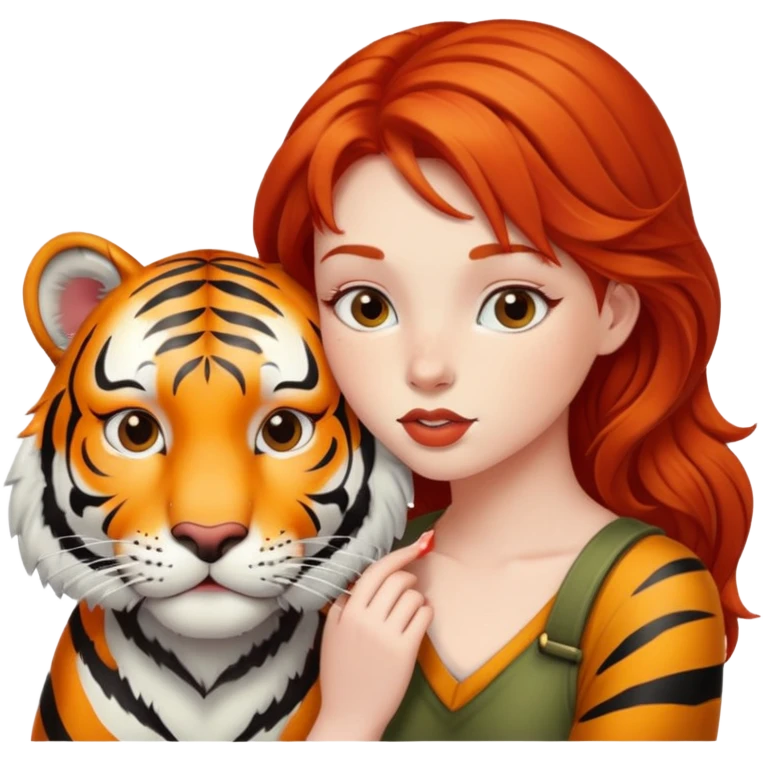 redhead girl kissing tiger emoji