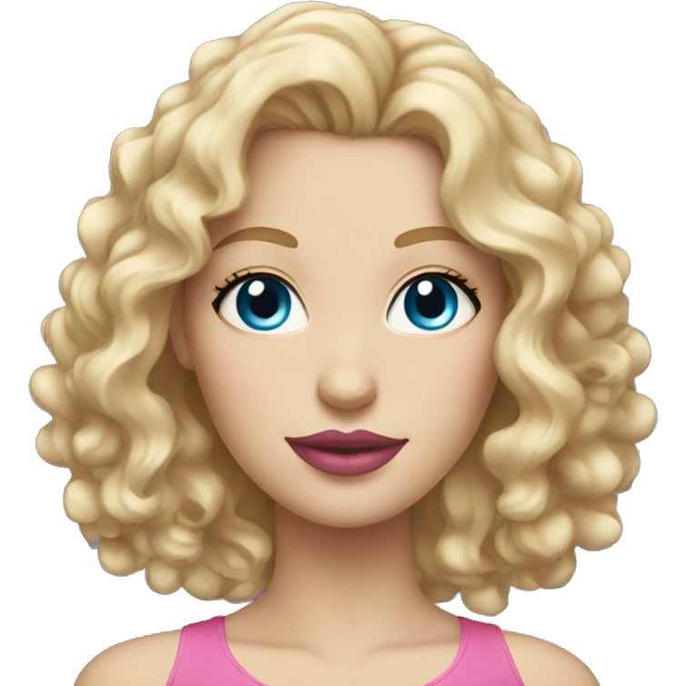 White woman with blue eyes, pink lips, blond curly hair emoji