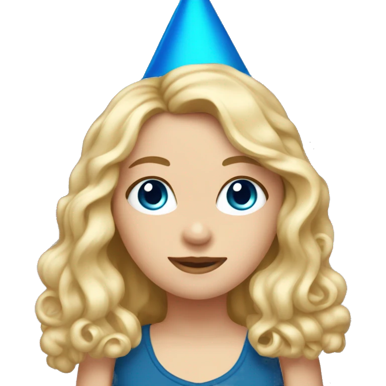 White Girl with blue eyes long curly blonde hair wearing a party hat   emoji