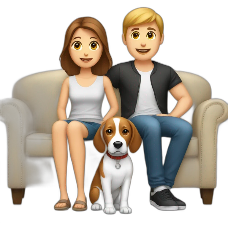Brown hair White boy and girl with beagle Sit on couch emoji