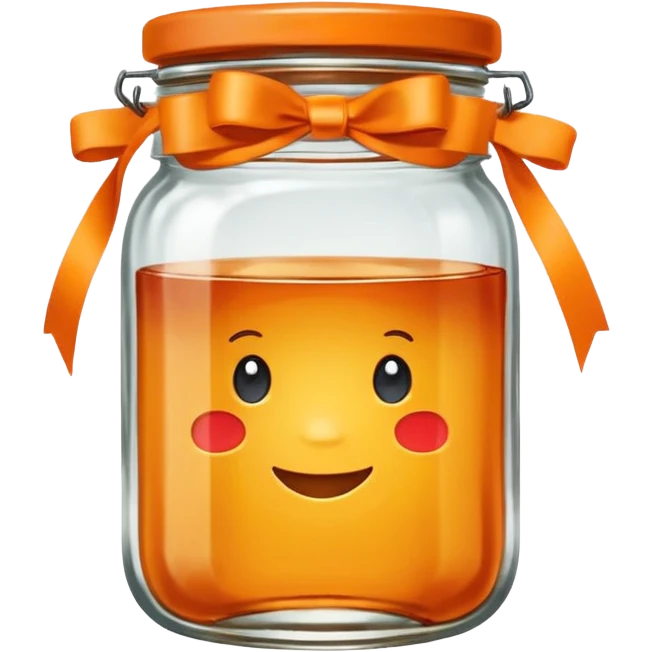 Hermès-style vintage jam jar, classic design, orange ribbon, cute emoji style emoji