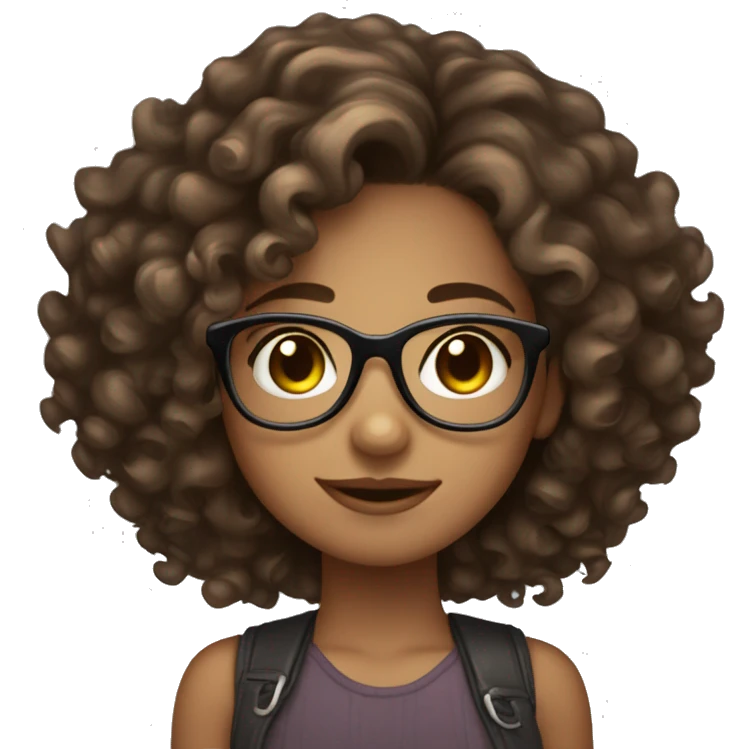 Cute light brown skin girl with curly dark hair and glasses curio emoji