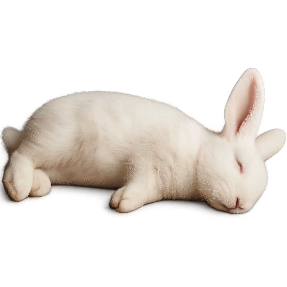 Make the rabbit appear dead, lying on its side, with no background. Preserve the original style and details of the rabbit in the image. emoji