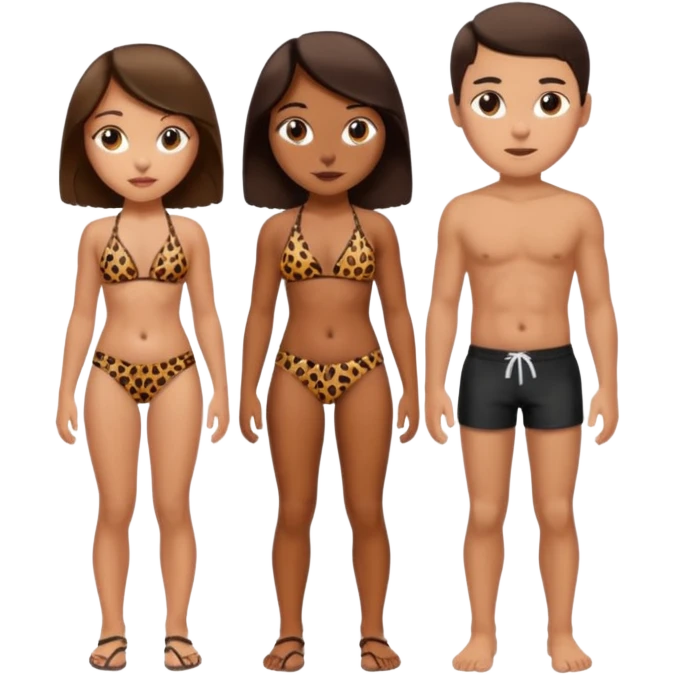 a girl wearing leopard print bikini standing with a boy wearing shorts both brunette emoji