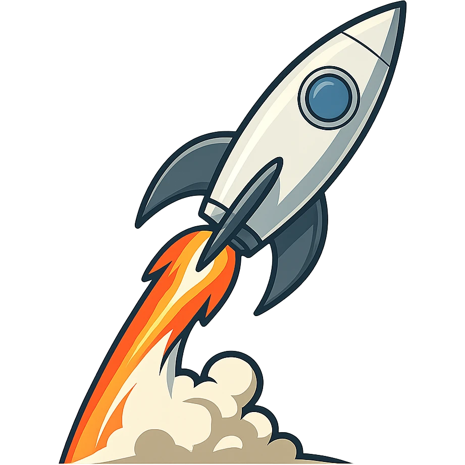 simple rocket ship blasting off, dynamic and sleek, general style emoji