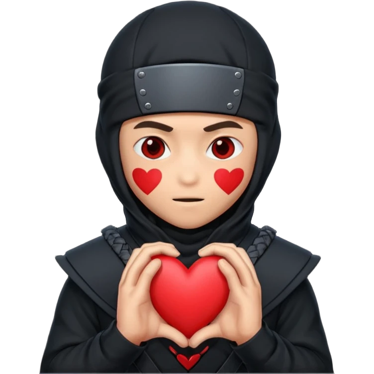 Ninja con ojos de corazón y una corazón emoji