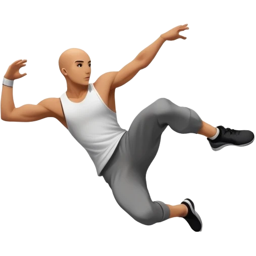 A person performing a parkour move, leaping between buildings or scaling a wall with agility and precision. The scene captures dynamic motion, showcasing strength, flexibility, and the thrill of urban acrobatics against an urban cityscape backdrop. emoji