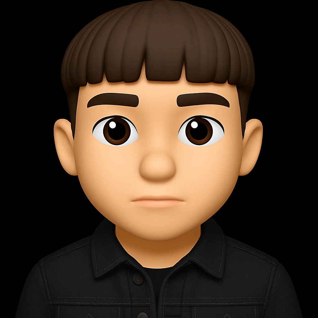 Re-dress the young man wearing a black denim jacket. Maintain the 3D emoji style look in the edit. emoji
