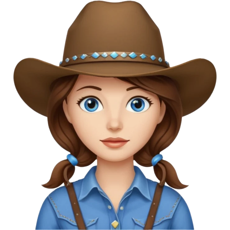 Cowgirl brown hair, estroil blue emoji